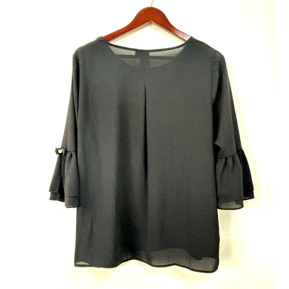 Elle Women Flared Tulip Pearl Sleeves Sz L Sheer Lightweight Flowy Blouse 1175T3 - Picture 4 of 10